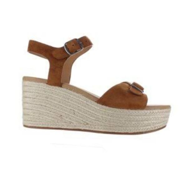 Lucky Brand Naveah Platform Wedge Espidrille Stacked Sandal Dark Tan Peanut 7 - Picture 1 of 13